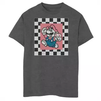 Квадратная футболка с портретом Nintendo Super Mario в клетку для мальчиков 8–20 лет Licensed Character