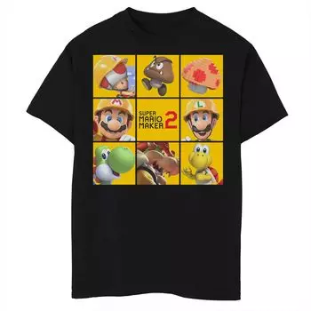Квадратная футболка Super Mario Maker 2 Unit для мальчиков 8–20 лет Licensed Character, черный
