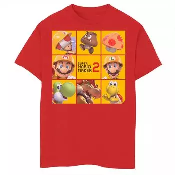 Квадратная футболка Super Mario Maker 2 Unit для мальчиков 8–20 лет Licensed Character, красный