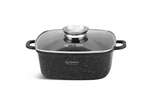 Квадратная кастрюля/жаровня 2,8 л, литой алюминий, черная кастрюля, стеклянная крышка, противень для гуся, кастрюля для утки, индукционная индукция EDENBERG