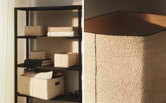 Квадратная корзина с веревкой Zara Home, светло-бежевый