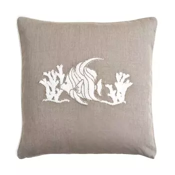 Квадратная мебельная подушка из чистого льна с вышивкой - Парос Biancoperla, натуральный