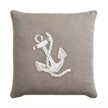 Квадратная мебельная подушка из чистого льна с вышивкой - Milos Biancoperla, натуральный