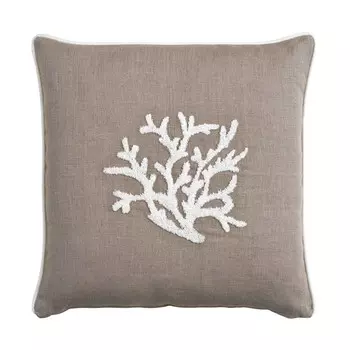 Квадратная мебельная подушка из чистого льна с вышивкой - Zante Biancoperla, натуральный
