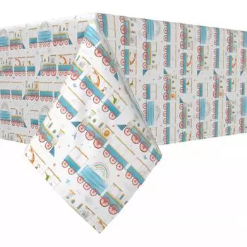 Квадратная скатерть, 100% хлопок, 52x52 дюйма, акварельный поезд и животные из зоопарка