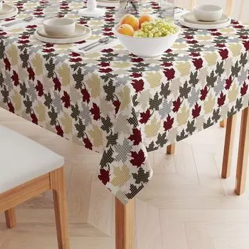 Квадратная скатерть, 100 % хлопок, 52x52 дюйма, кленовые листья с узором «гусиные лапки»