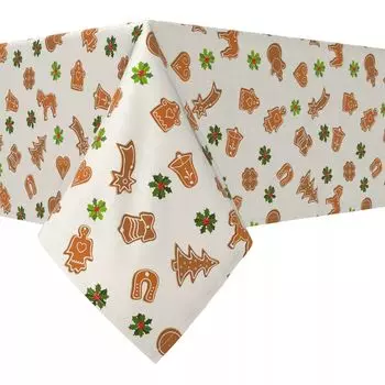 Квадратная скатерть, 100 % хлопок, 52x52 дюйма, пряники и падуб.