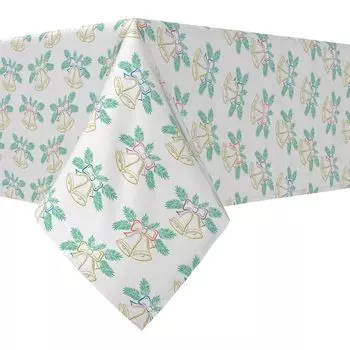 Квадратная скатерть, 100% хлопок, 52x52 дюйма, золотые колокольчики и ленты.