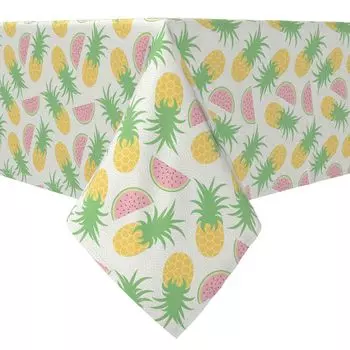 Квадратная скатерть, 100 % хлопок, 60х60 дюймов, графика с изображением ананаса и арбуза.