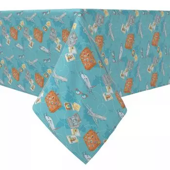 Квадратная скатерть, 100 % хлопок, 60х60 дюймов, Travel Journey