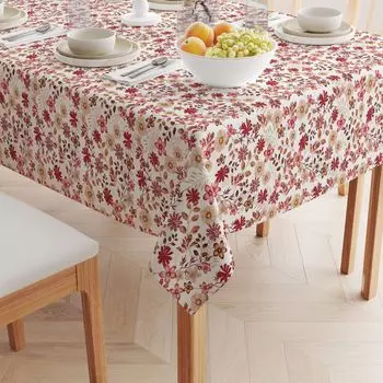 Квадратная скатерть, 100 % хлопок, 60x60 дюймов, бордовый осенний цветочный узор.