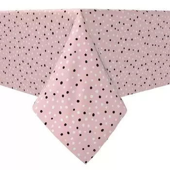 Квадратная скатерть, 100% хлопок, 60x60 дюймов, черный и белый горошек на розовом фоне.