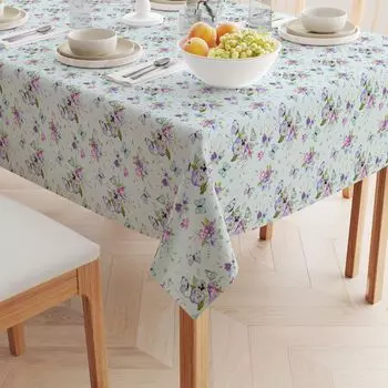 Квадратная скатерть, 100% хлопок, 60x60 дюймов, цветущие цветы и бабочки.
