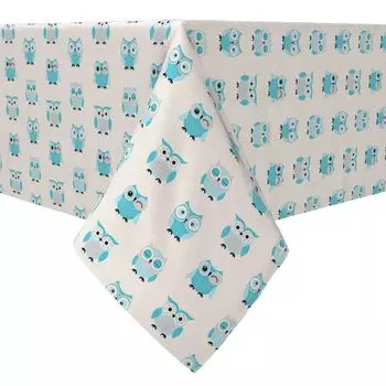 Квадратная скатерть, 100% хлопок, 60x60 дюймов, голубые совы