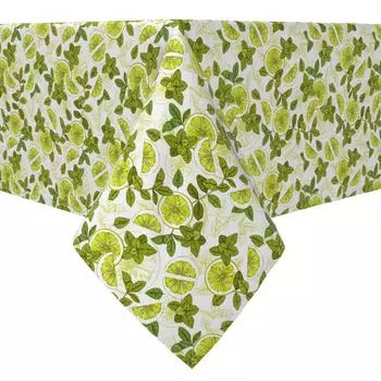 Квадратная скатерть, 100% хлопок, 60x60 дюймов, мята с лимонами