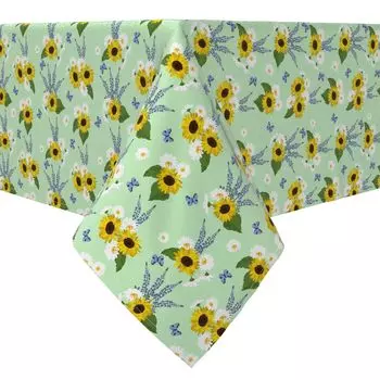Квадратная скатерть, 100 % хлопок, 60x60 дюймов, яркий цветочный узор подсолнуха.