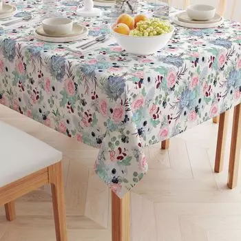 Квадратная скатерть, 100% полиэстер, 60 x 60 дюймов, розовые розы и суккуленты.