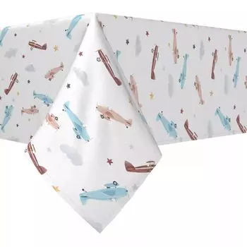 Квадратная скатерть, 100 % полиэстер, 60х60 дюймов, акварельные облака и самолеты.