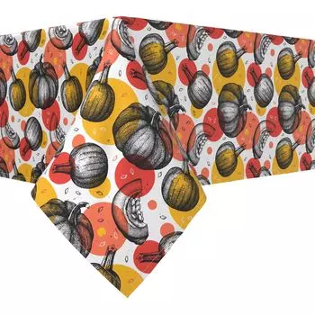 Квадратная скатерть, 100% полиэстер, 60х60 дюймов, тыквы и осенние точки.