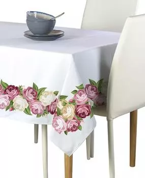Квадратная скатерть, 100% полиэстер, 60x60 дюймов, гирлянда из пионов.