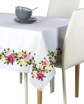 Квадратная скатерть, 100% полиэстер, 60x60 дюймов, гирлянда из цветущих роз.