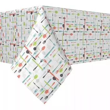 Квадратная скатерть, 100 % полиэстер, 60x60 дюймов, кухонные столовые приборы в стиле ретро.