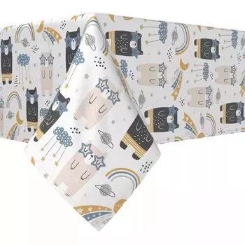 Квадратная скатерть, 100% полиэстер, 60x60 дюймов, мишки, радуги и звезды.