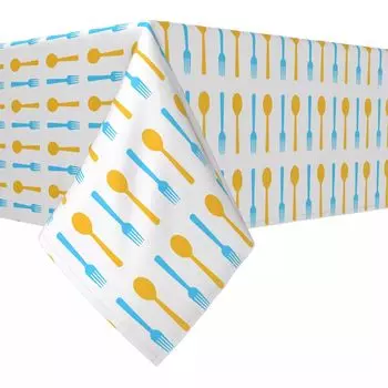 Квадратная скатерть, 100% полиэстер, 70х70 дюймов, ложки и вилки.