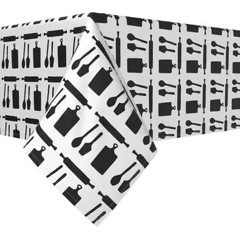 Квадратная скатерть, 100% полиэстер, 70x70 дюймов Kitchen Icons Black