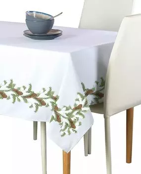 Квадратная скатерть, 100% полиэстер, 70x70 дюймов, снежная гирлянда из сосновых шишек