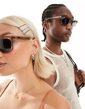 Квадратные ацетатные солнцезащитные очки Ray-Ban прозрачно-бежевого цвета с зелеными линзами