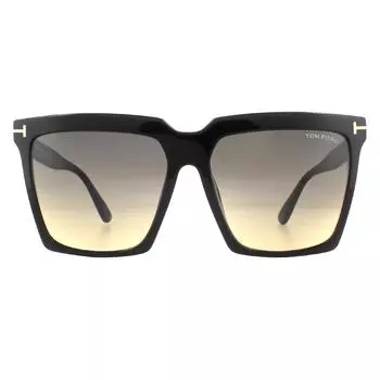 Квадратные блестящие черные серые дымчатые солнцезащитные очки с градиентом Tom Ford, черный