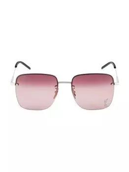Квадратные металлические солнцезащитные очки Monogram Pin 58MM Saint Laurent, серебряный