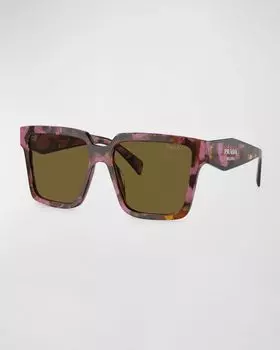 Квадратные солнцезащитные очки из ацетата и пластика с узором Prada, цвет Dark Brown