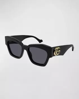 Квадратные солнцезащитные очки из ацетата монограммы Gucci, цвет Shiny Solid Black
