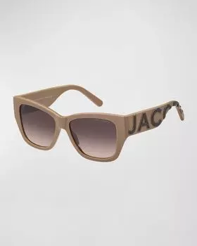 Квадратные солнцезащитные очки из ацетата с тисненым логотипом в тон Marc Jacobs, цвет Nude Brwn