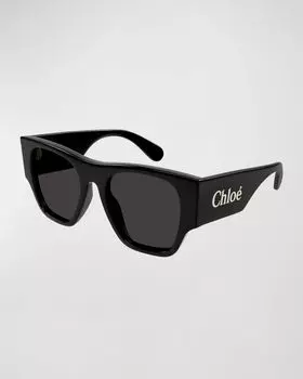 Квадратные солнцезащитные очки с логотипом из ацетата Chlo, цвет Shiny Black