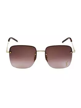 Квадратные солнцезащитные очки с монограммой Pin 58MM Saint Laurent, золотой