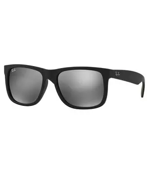 Квадратные солнцезащитные очки с зеркалом и вспышкой Ray-Ban Rubber Justin UVA/UVB, черный