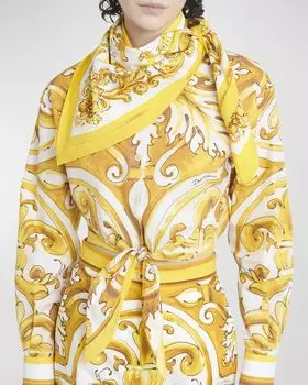 Квадратный хлопковый шарф с принтом Maiolica Dolce&Gabbana, цвет H95Dq Maiolica 3L Giallo