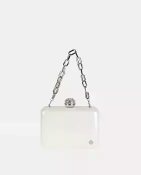 Квадратный клатч с закругленными углами на подкладке из пу питона с гравировкой цвета слоновой кости в одном тоне с перламутровой отделкой Volum, белый