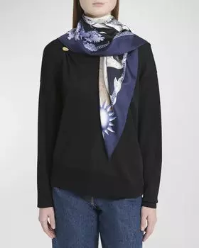 Квадратный шарф Daynight из шелкового твила Ferragamo, цвет Blu Black