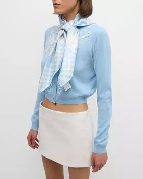 Квадратный шелковый шарф в клетку в стиле барокко Versace, цвет Pastel Blue White Silver