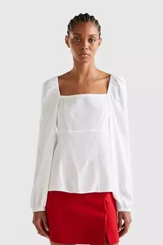 Квадратный вырез, рукав фонарик блузка Benetton, белый