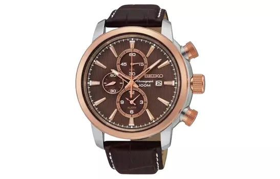 Кварцевый механизм, кожаные ремешки для часов, мужские часы, циферблат цвета кофе SEIKO