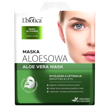 L'biotica Aloe Vera очищающая и регенерирующая маска для лица на ткани, 23 мл