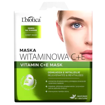 L'biotica Vitamin C+E омолаживающая маска для лица на ткани, 23 мл