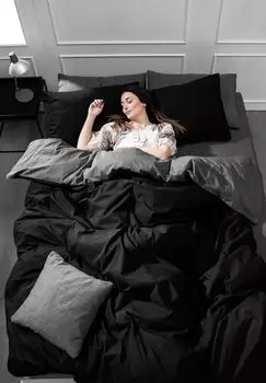 L'Essentiel Linge de Maison, Basic - Black, комплект двойных пододеяльников, черный, 65 % ХЛОПОК / 35 % ПОЛИЭСТЕР, 200 x 220 см