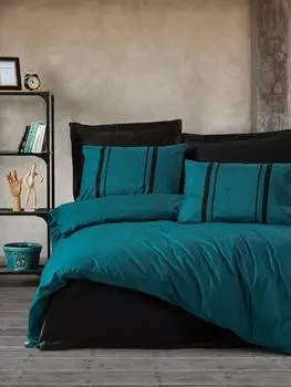 L'Essentiel Linge de Maison, Bitter - Petrol Blue, комплект односпального пододеяльника Ranforce (FR), бирюзовыйово-синий, 140 x 200 см