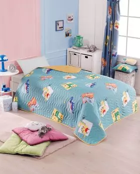 L'Essentiel Linge de Maison, Good Dino - Green, односпальное одеяло, зеленый, 65 % ХЛОПОК / 35 % ПОЛИЭСТЕР, 180 x 225 см